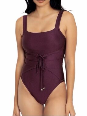 BlackMilk Dark Wine Shimmer Corset Swimsuit